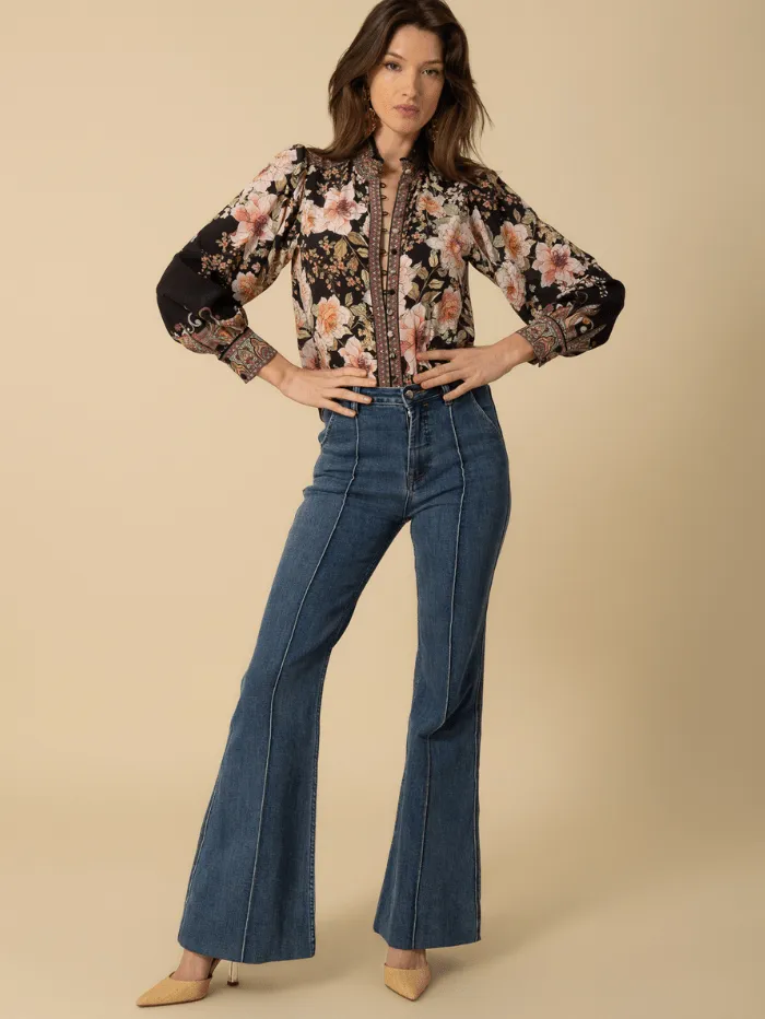 Hale Bob Women's HANNA Silk Patterned Blouse In Black 4YPR252A Col BLK
