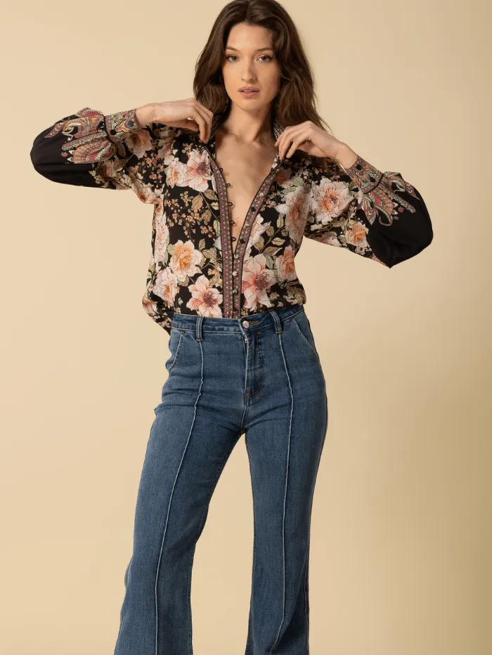 Hale Bob Women's HANNA Silk Patterned Blouse In Black 4YPR252A Col BLK