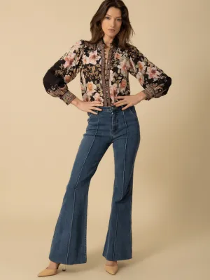 Hale Bob Women's HANNA Silk Patterned Blouse In Black 4YPR252A Col BLK