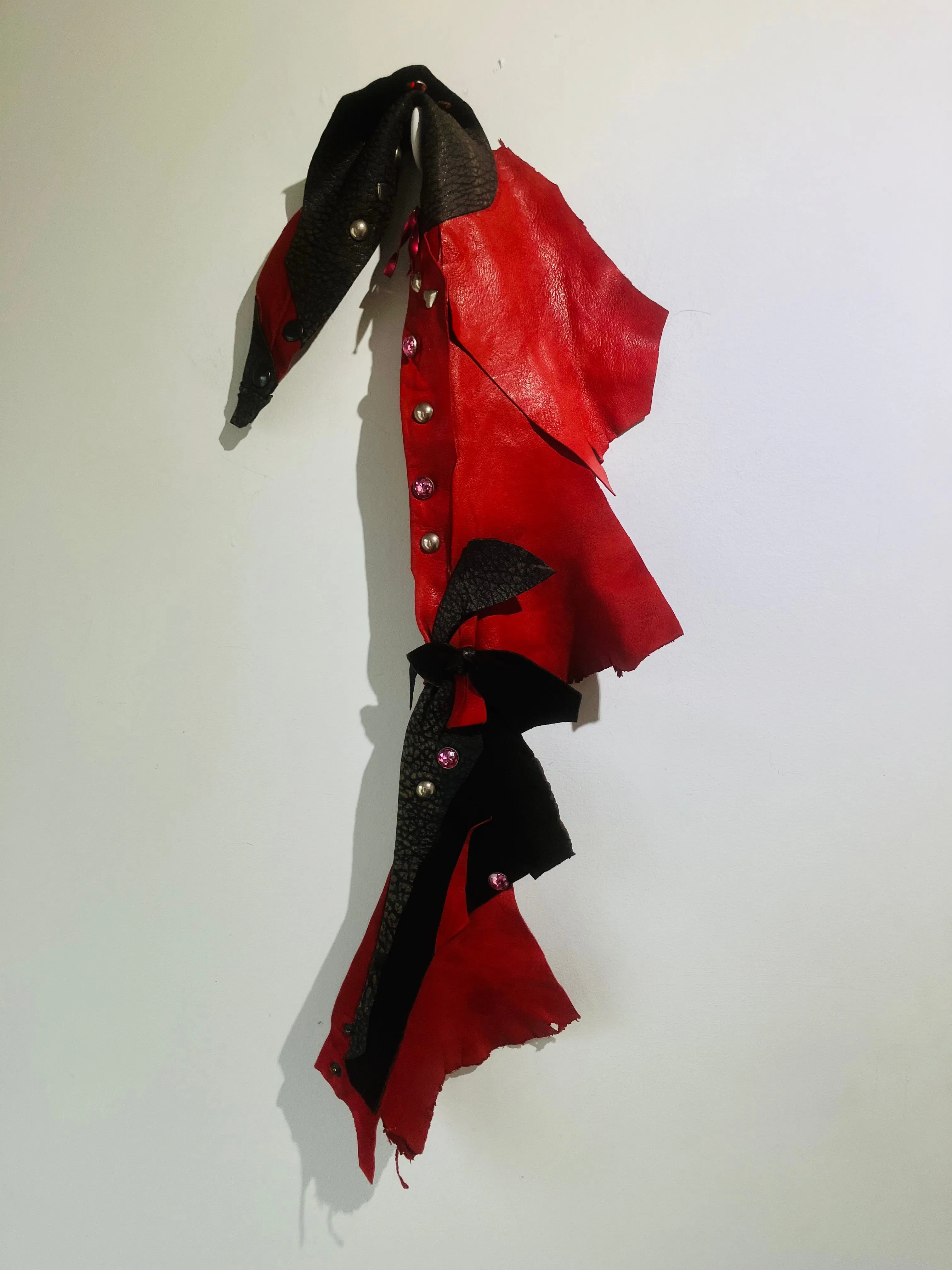Handmade Leather Belt in Red and Black