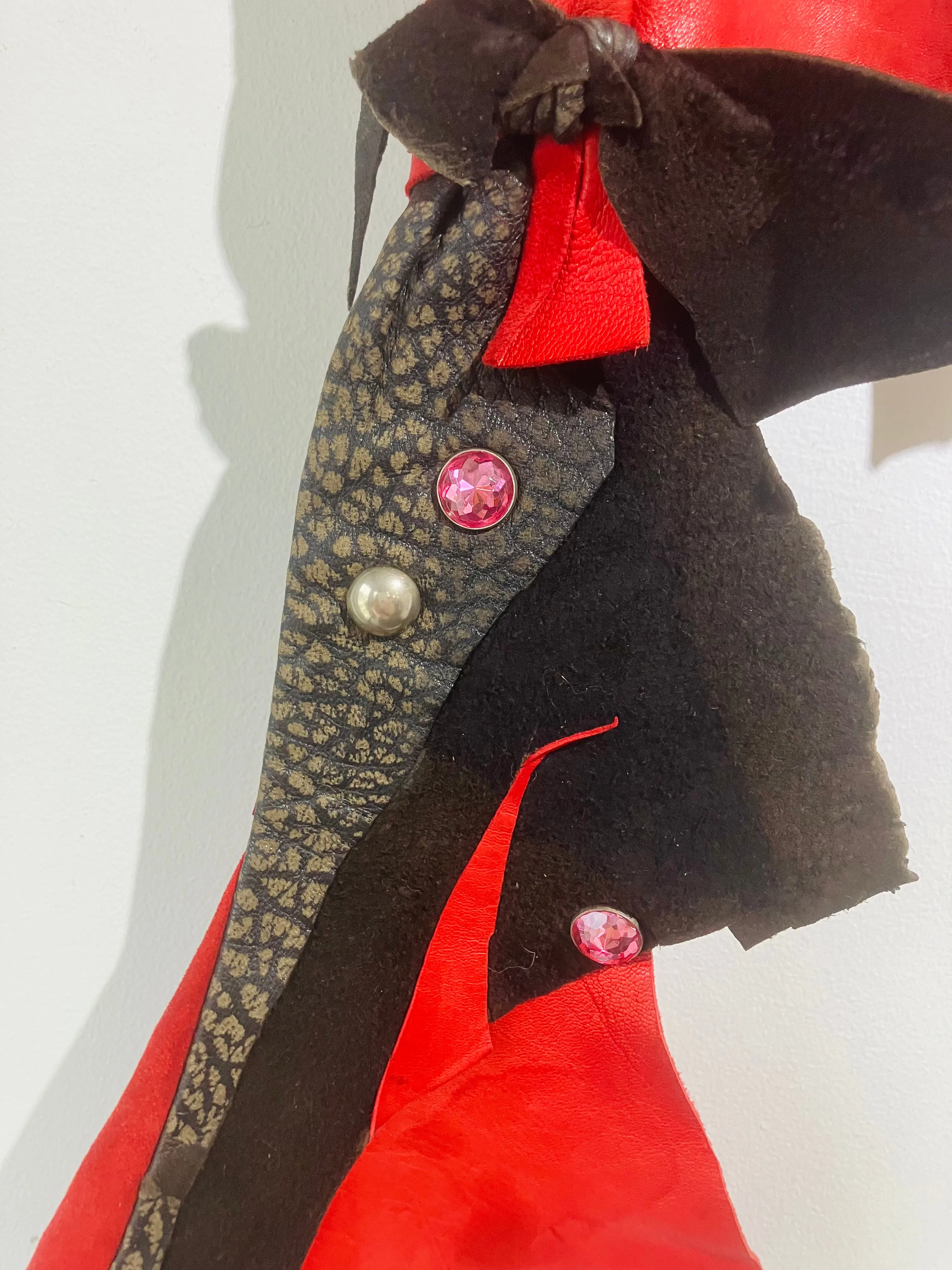 Handmade Leather Belt in Red and Black
