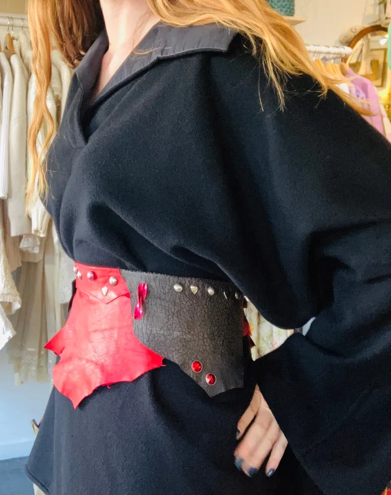 Handmade Leather Belt in Red and Black