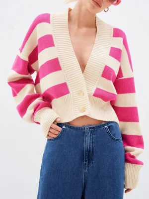 Hazel Blues® |  Striped Button Down Drop Shoulder Cardigan