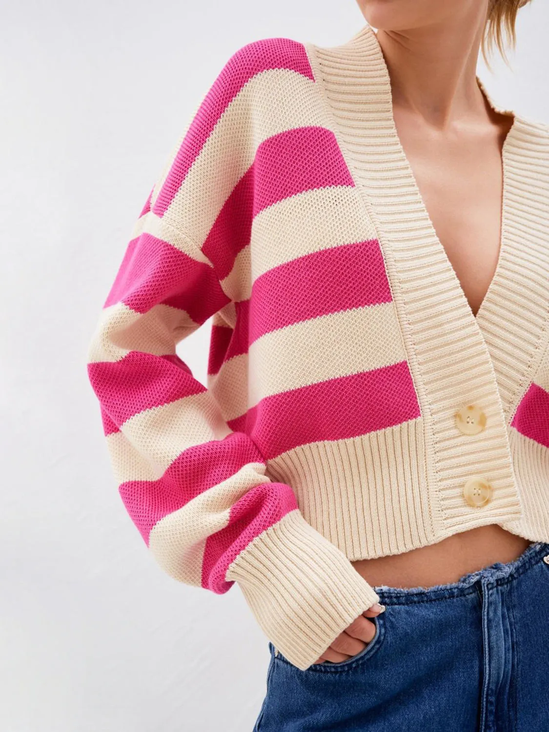 Hazel Blues® |  Striped Button Down Drop Shoulder Cardigan