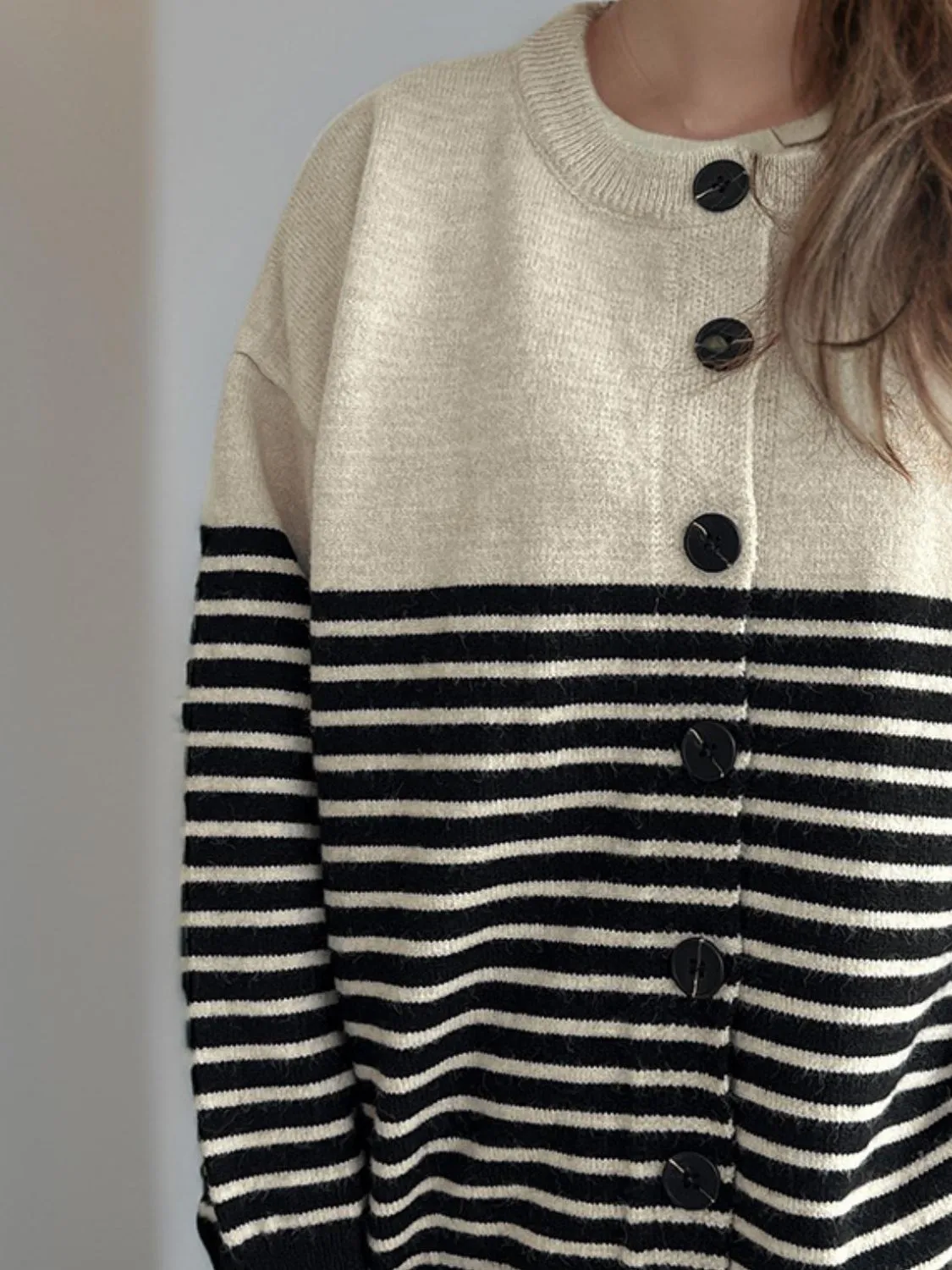 Hazel Blues® |  Striped Button Down Long Sleeve Cardigan