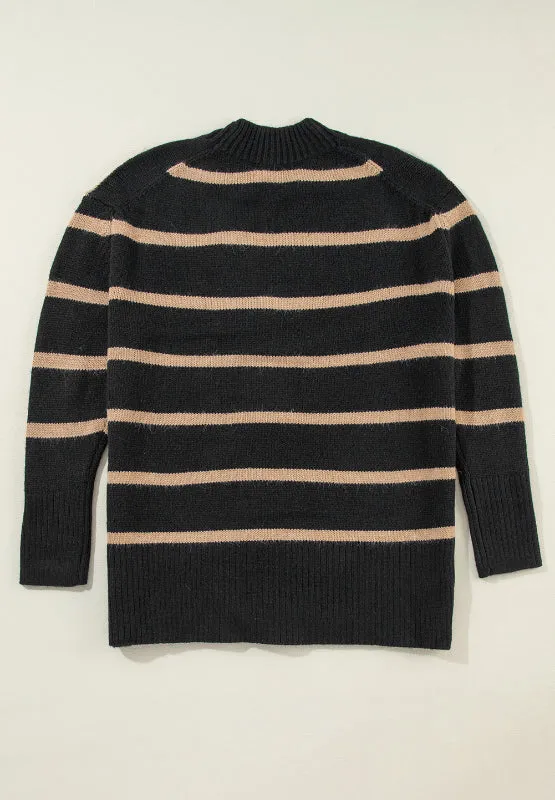 Hazel Blues® |  Striped Button Down Long Sleeve Cardigan