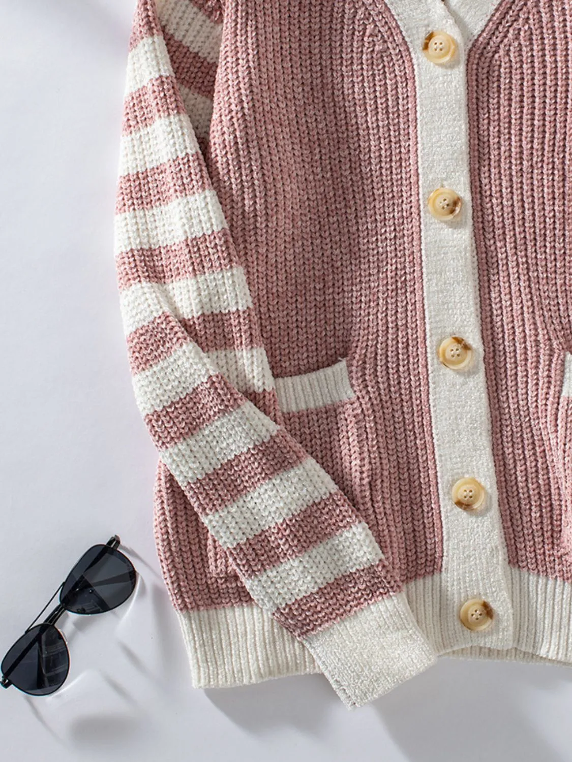 Hazel Blues® |  Striped Button Up Long Sleeve Cardigan