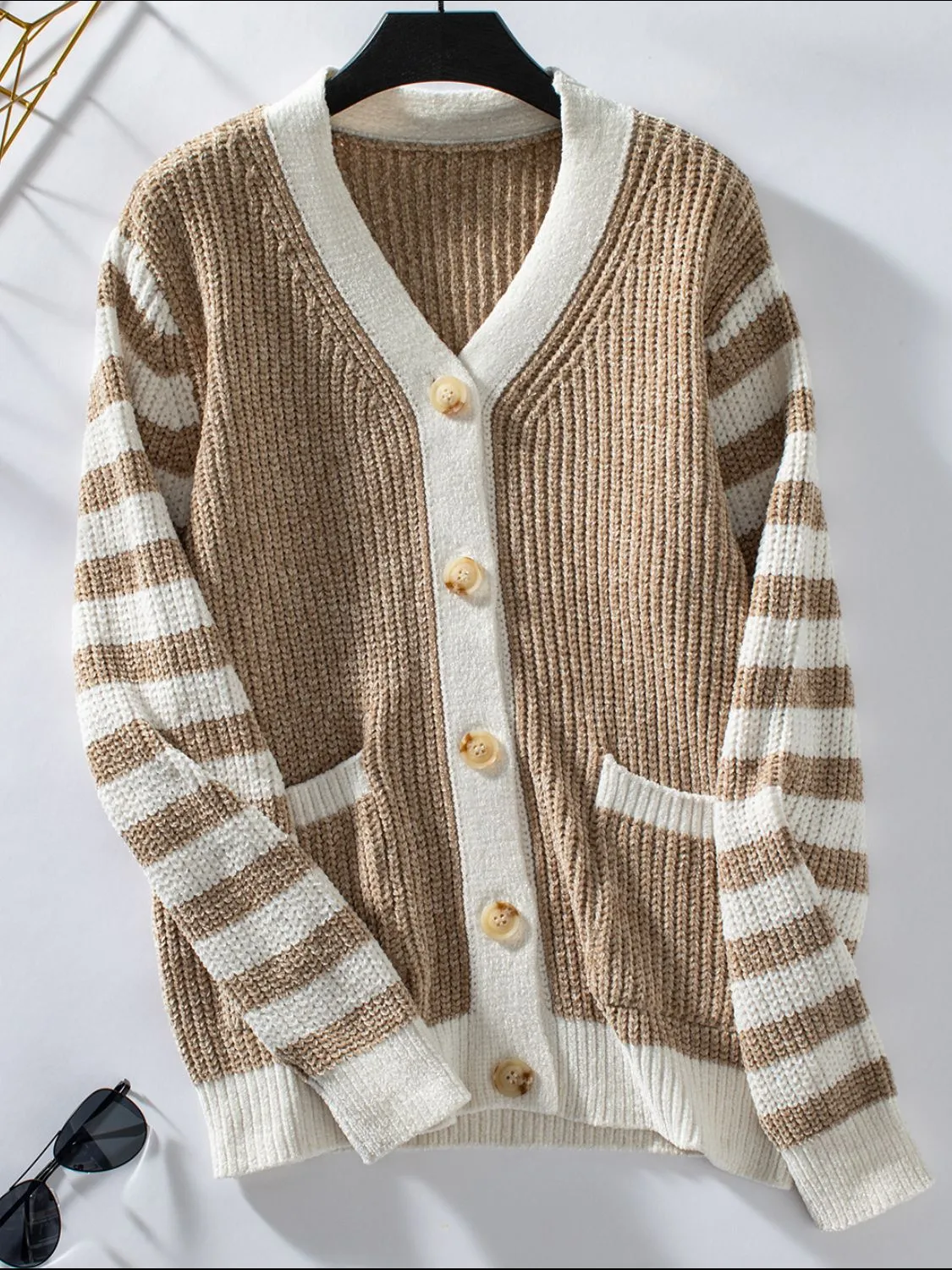 Hazel Blues® |  Striped Button Up Long Sleeve Cardigan