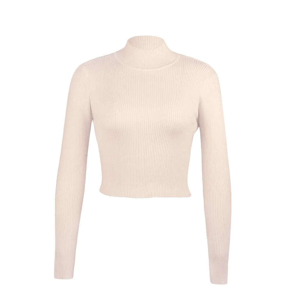 High Collar Bow Knot Backless Knit Sweaters Apricot