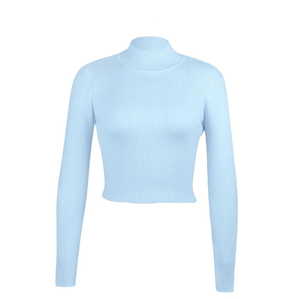 High Collar Bow Knot Backless Knit Sweaters Apricot