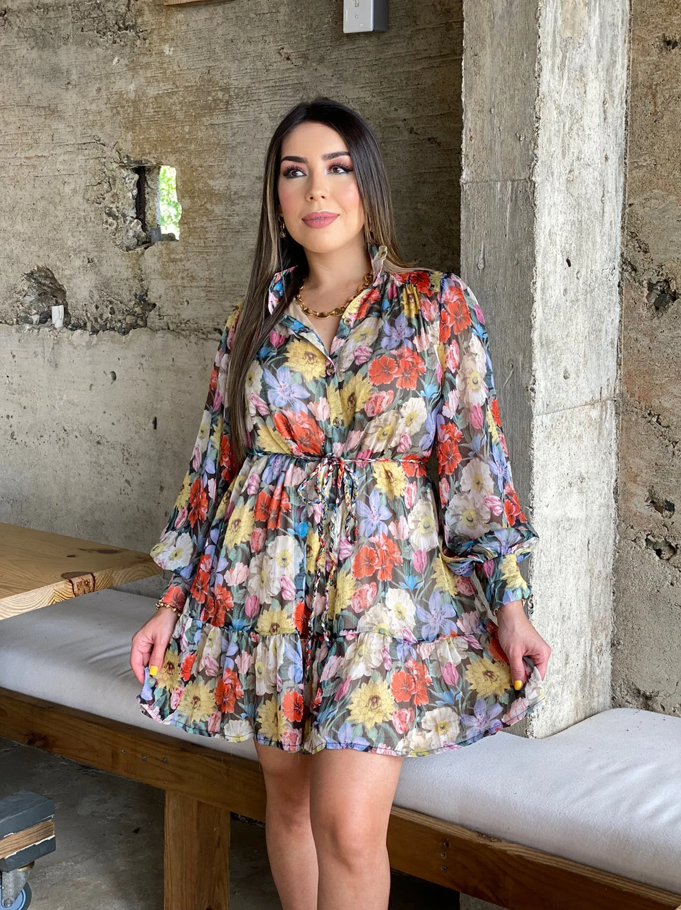 High Neck Collar Mini Dress