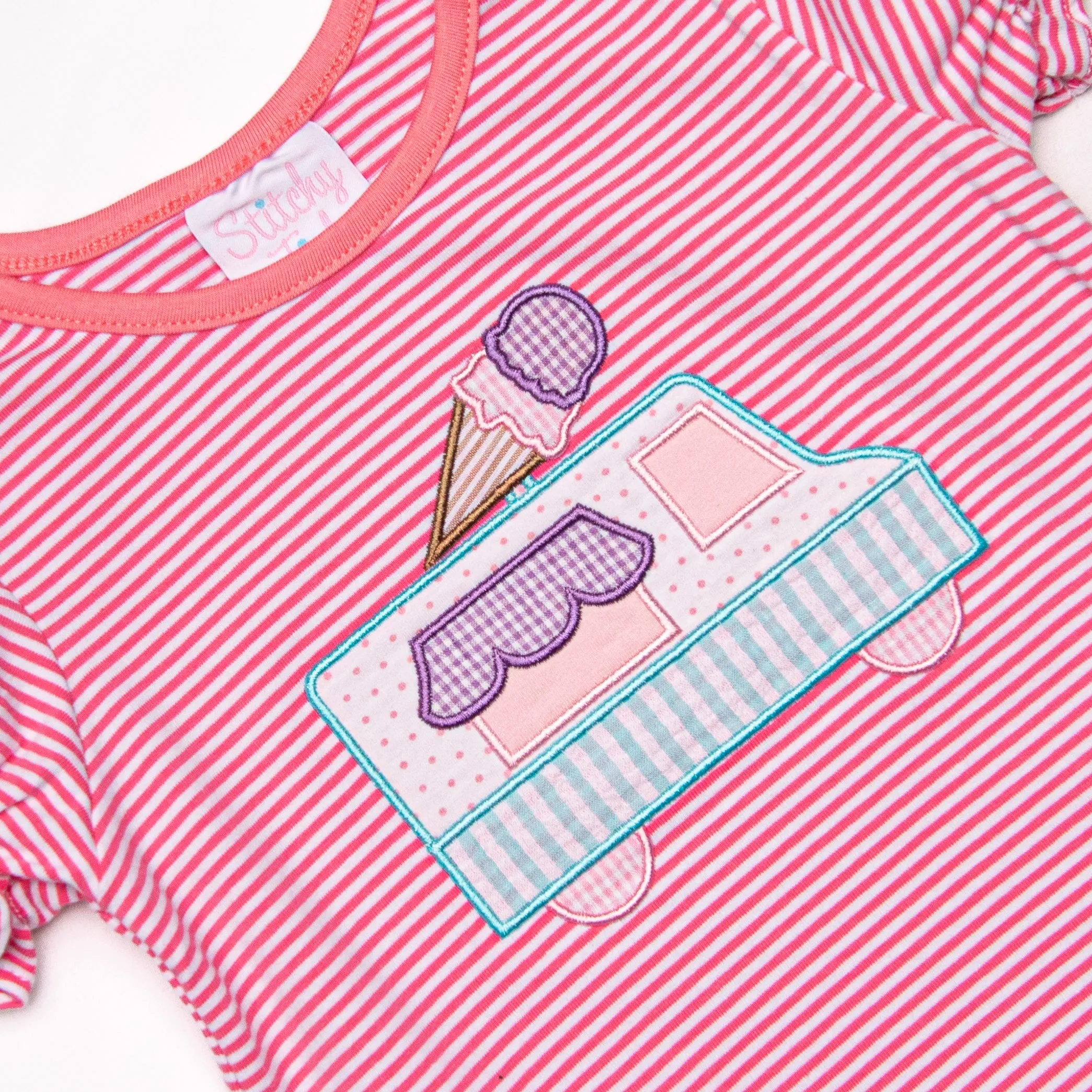 Ice Cream Truck Treat Applique Ruffle Top, Pink