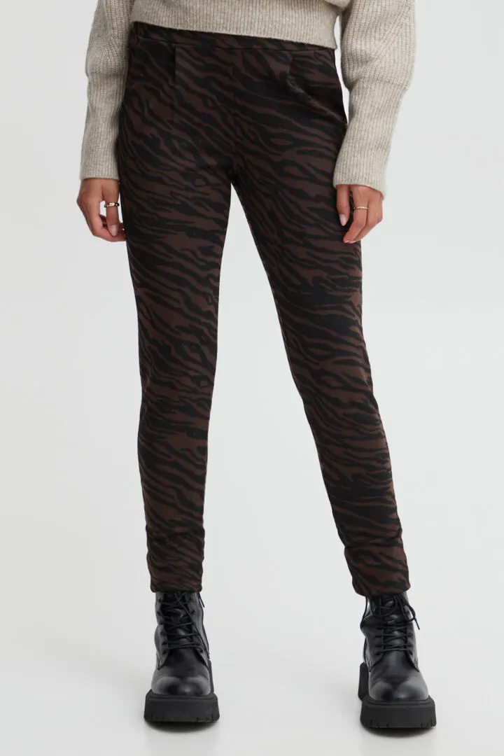 ICHI Kate Zebron Pants in Coffee Bean