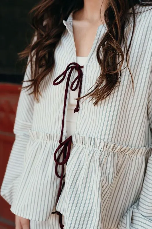 Ivory Striped Front Tie Top T2393