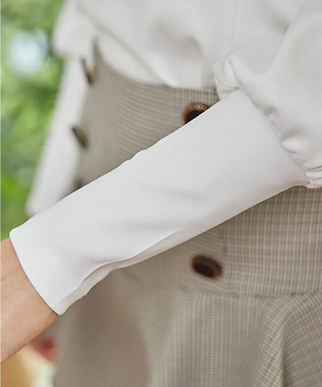 J.Jane Suede Pearl Collar T-Shirts (Beige)