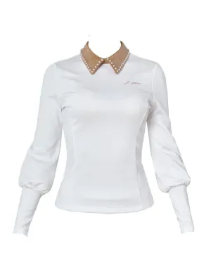 J.Jane Suede Pearl Collar T-Shirts (Beige)
