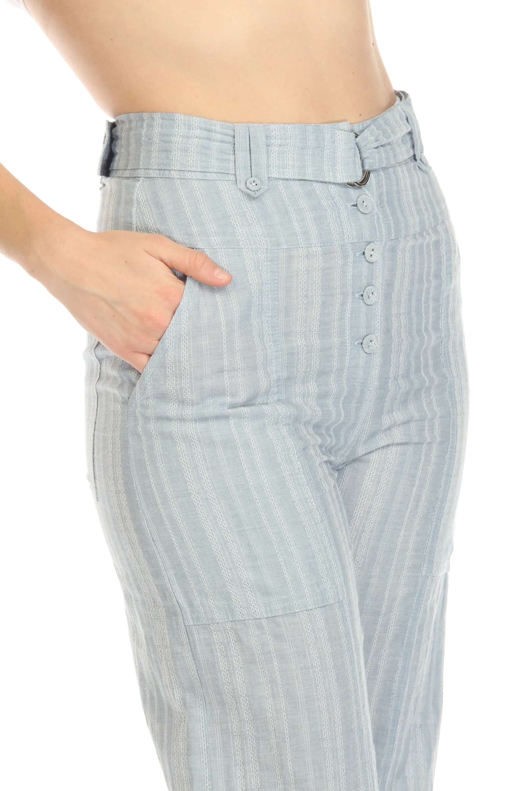 Johnny Was Workshop Blue Paloma Belted Wide-Leg Pants W68522 Boho Chic