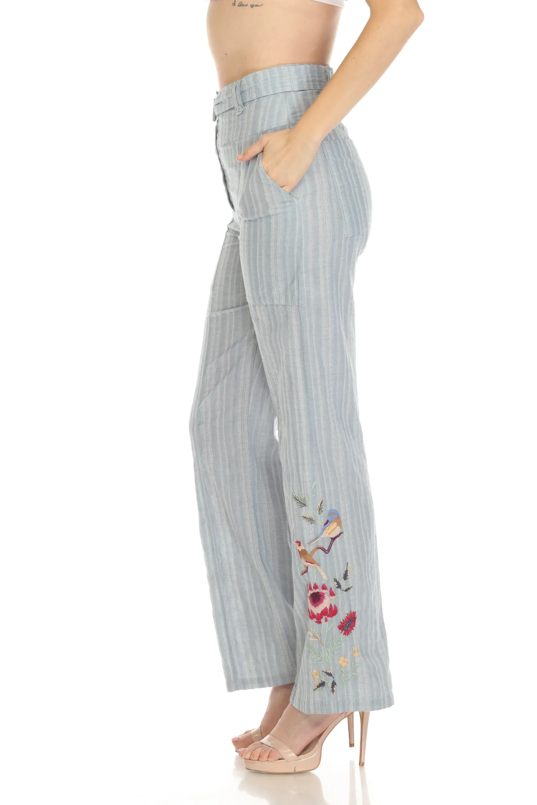 Johnny Was Workshop Blue Paloma Belted Wide-Leg Pants W68522 Boho Chic