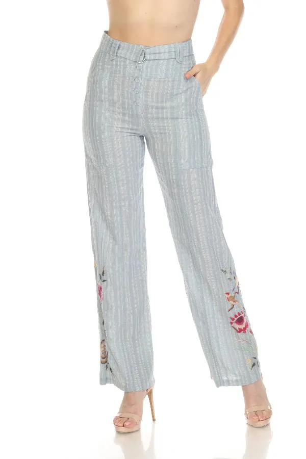 Johnny Was Workshop Blue Paloma Belted Wide-Leg Pants W68522 Boho Chic