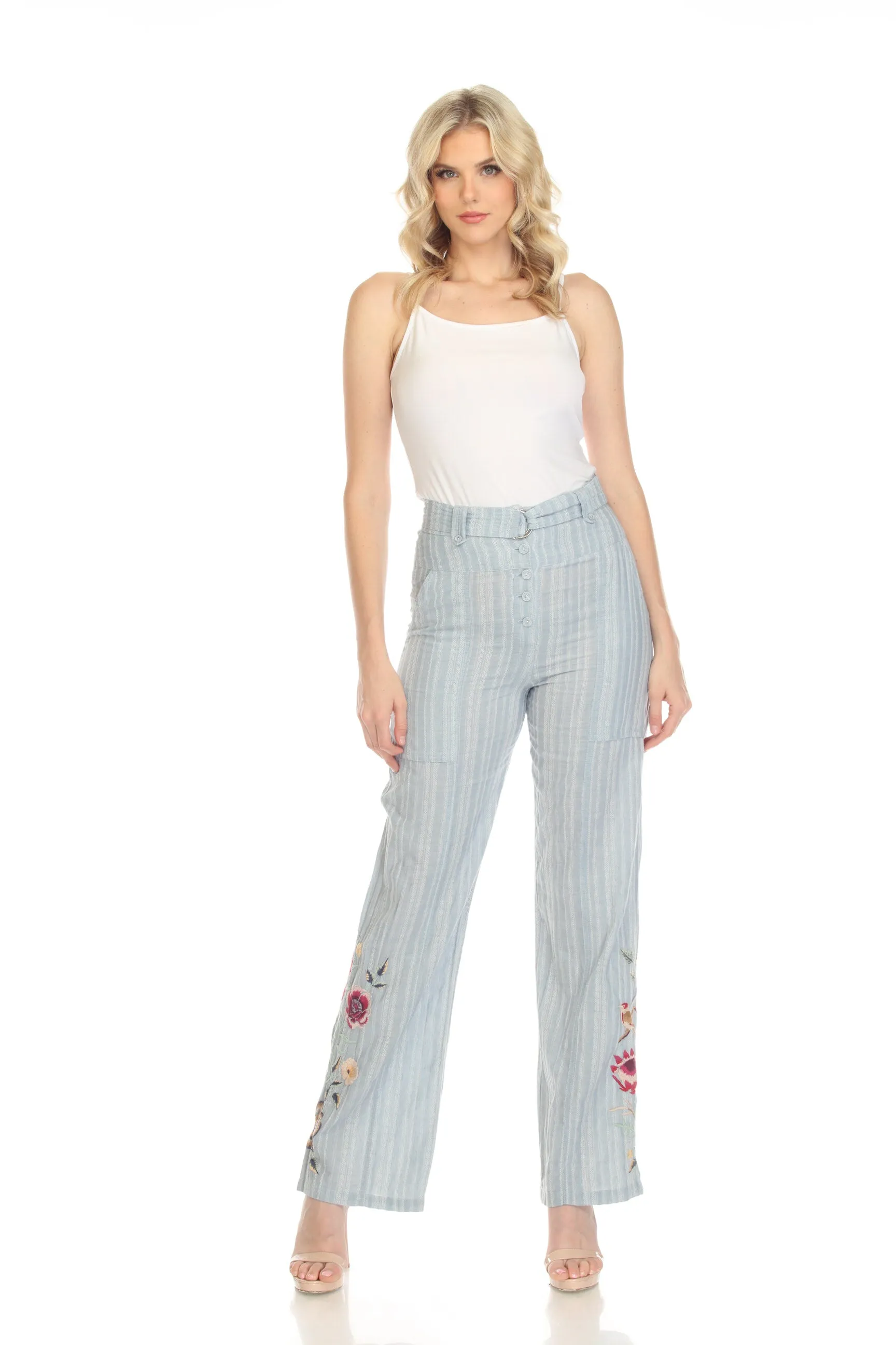Johnny Was Workshop Blue Paloma Belted Wide-Leg Pants W68522 Boho Chic
