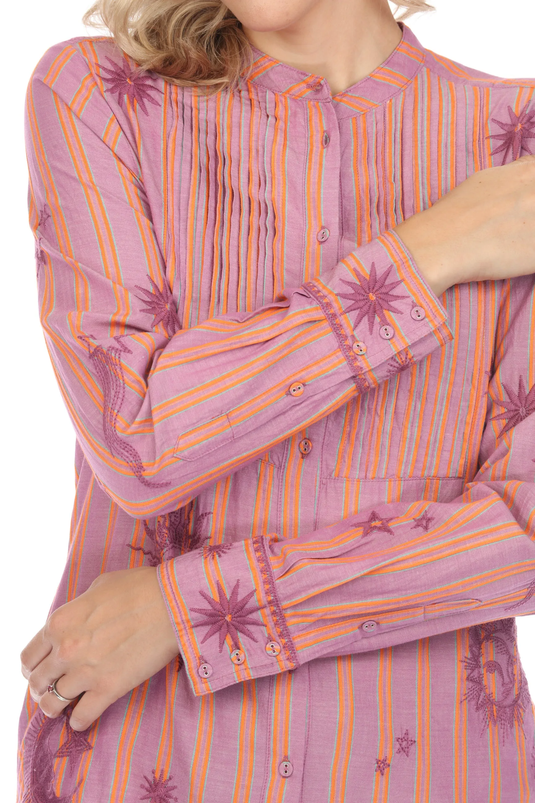 Johnny Was Workshop Stripe Andromeda Tuxedo Shirt Boho Chic W17524