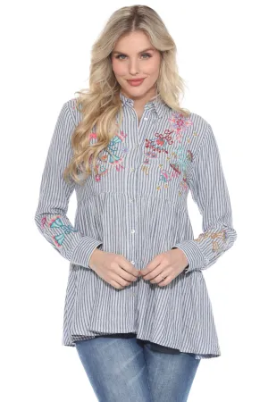Johnny Was Workshop Striped Alesa Tiered Shirt Tunic Top W20624