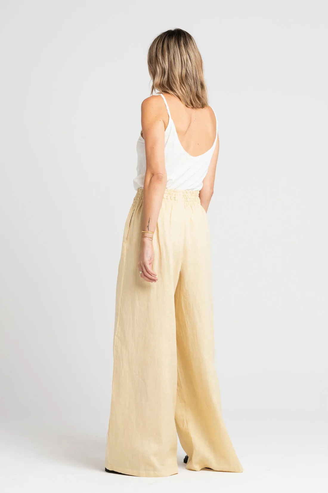 Jonathan Wide Leg Linen Pant Italian Straw