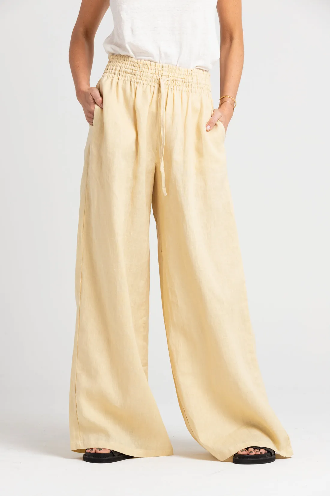 Jonathan Wide Leg Linen Pant Italian Straw