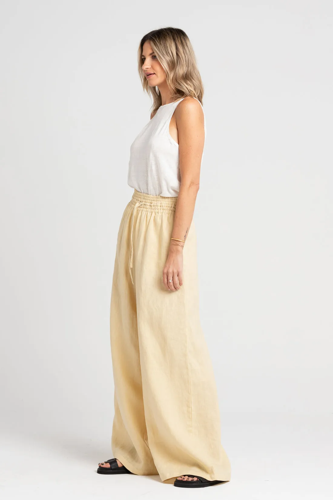 Jonathan Wide Leg Linen Pant Italian Straw