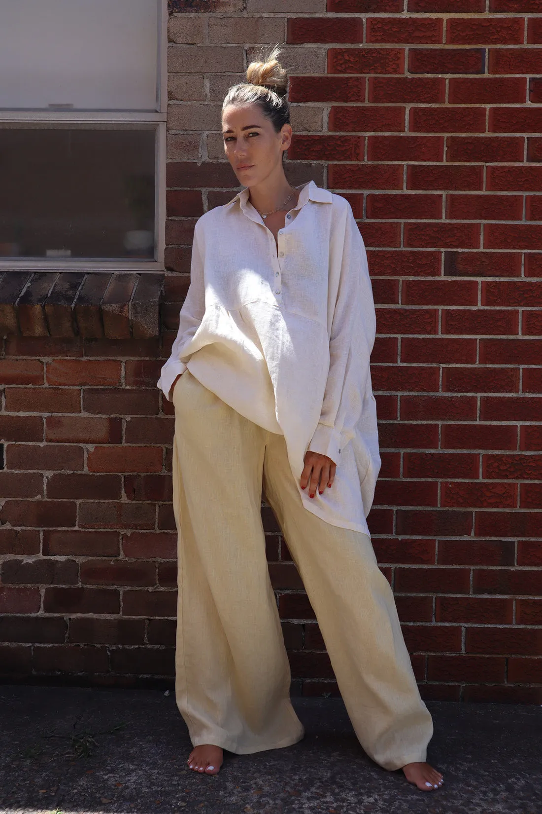 Jonathan Wide Leg Linen Pant Italian Straw