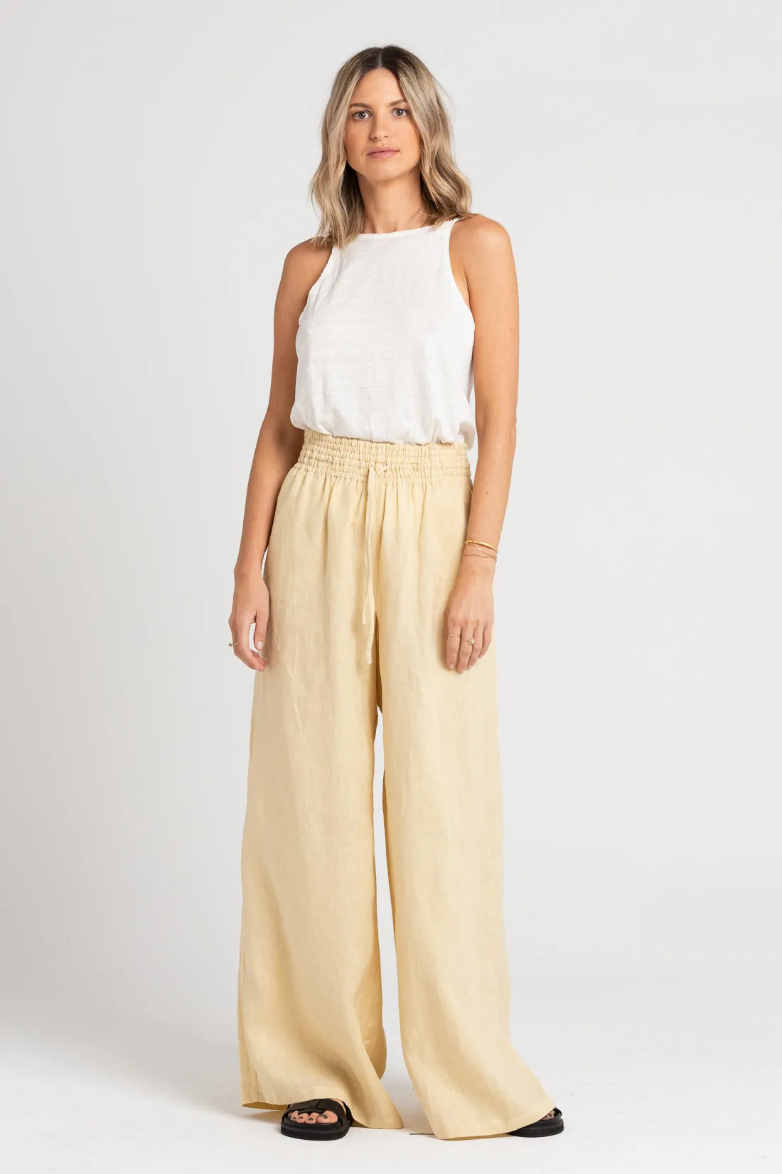 Jonathan Wide Leg Linen Pant Italian Straw
