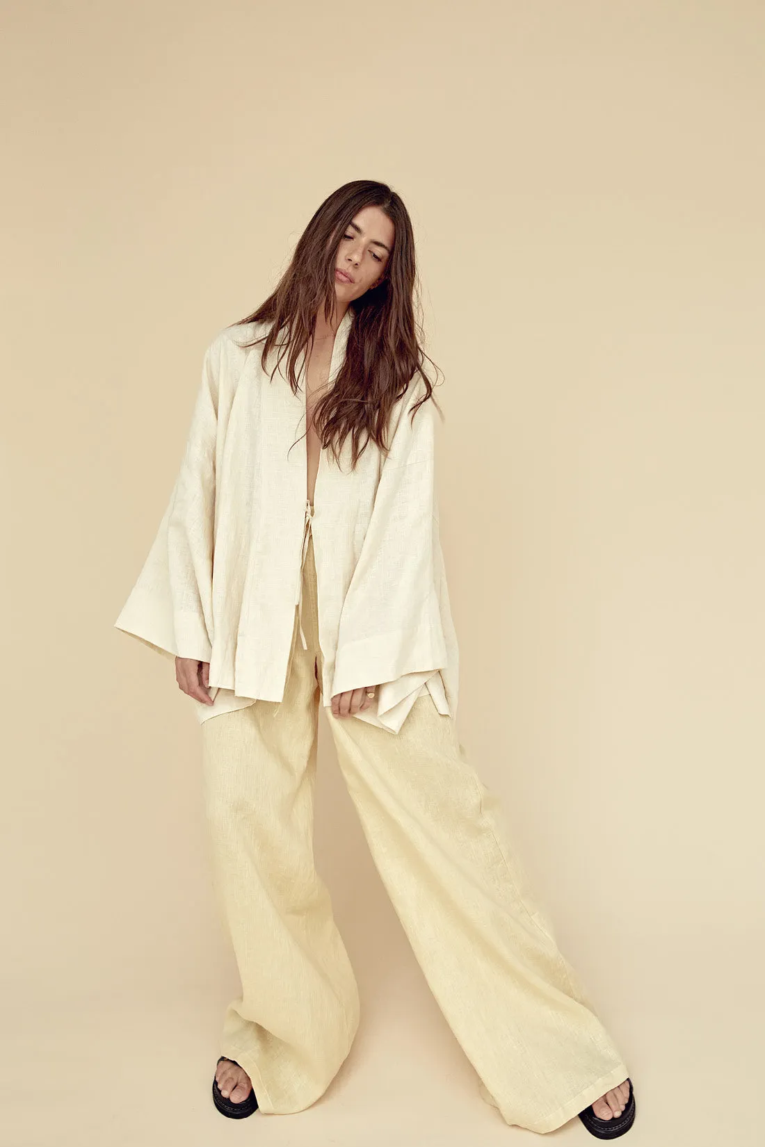 Jonathan Wide Leg Linen Pant Italian Straw