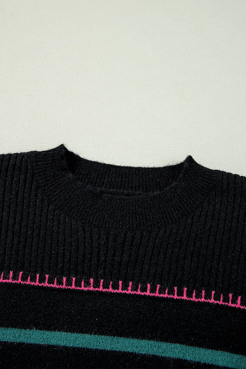 KaleaBoutique Colorful Striped Ribbed Trim Sweater