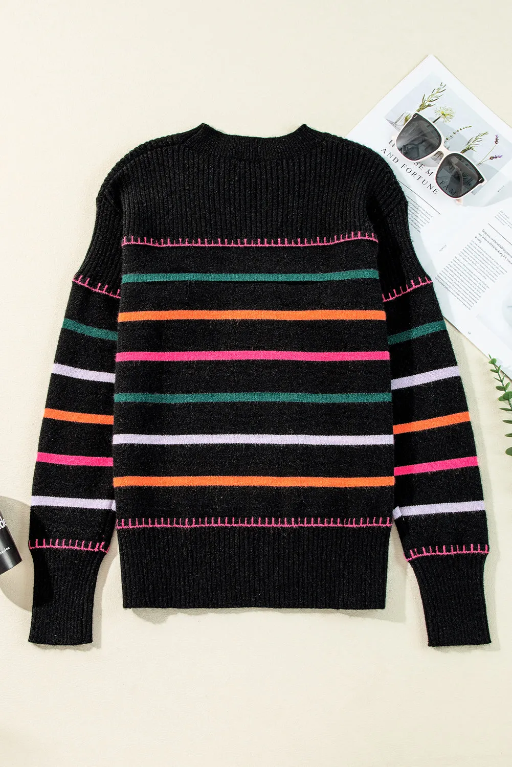KaleaBoutique Colorful Striped Ribbed Trim Sweater