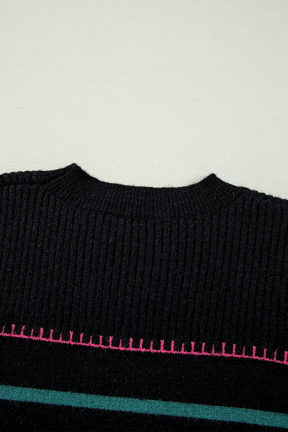 KaleaBoutique Colorful Striped Ribbed Trim Sweater