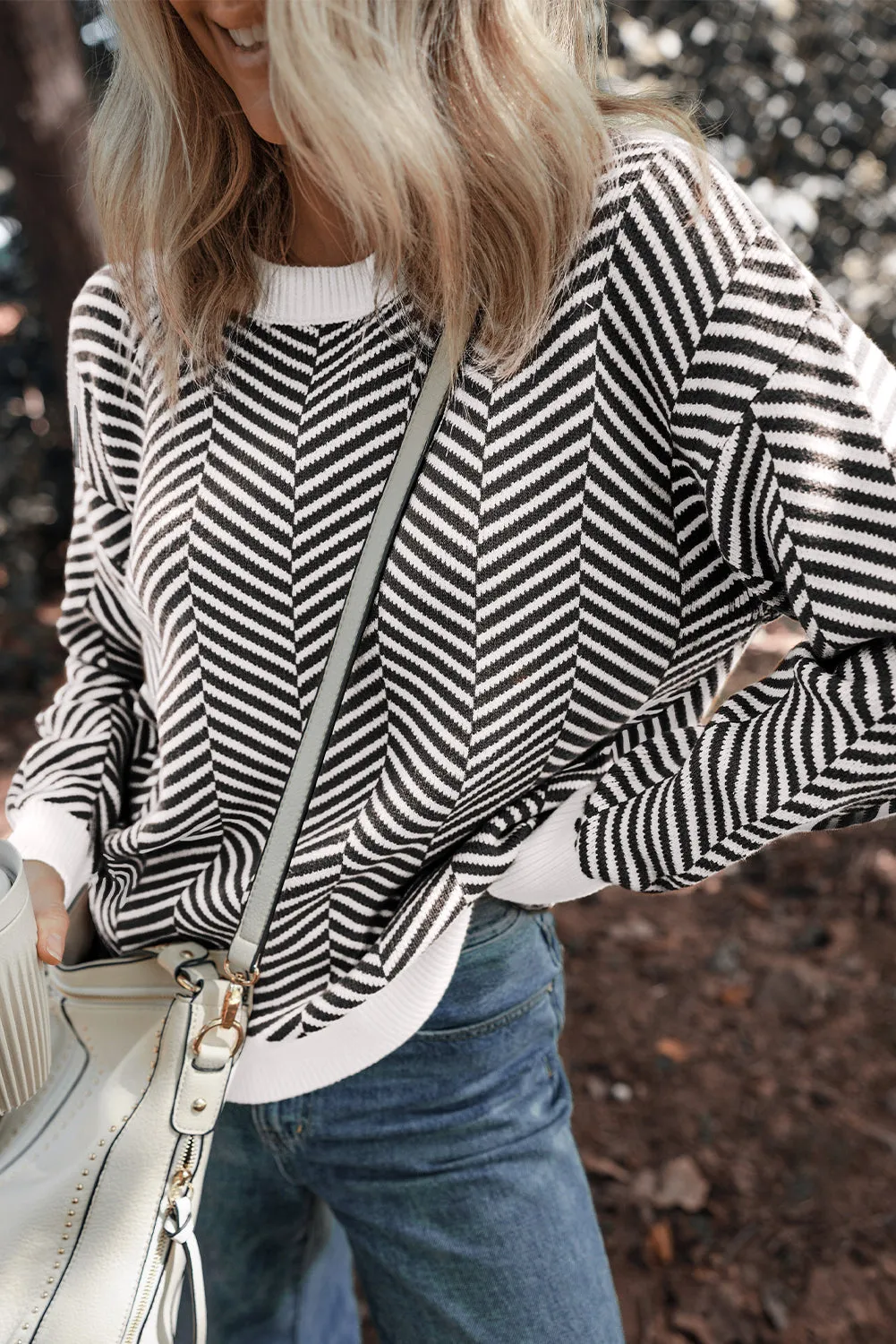 KaleaBoutique Contrast Edge Crew Neck Drop Shoulder Sweater