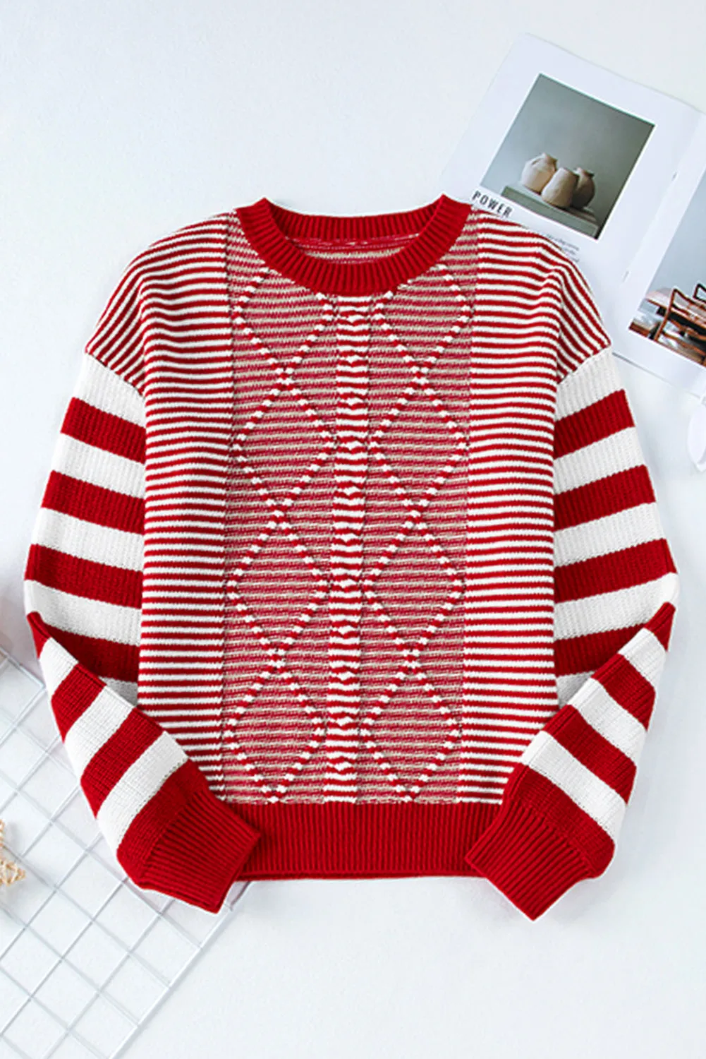KaleaBoutique Geometric Textured Drop Shoulder Sweater