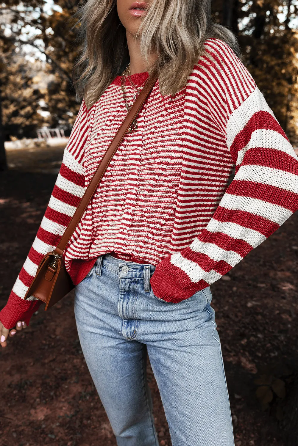 KaleaBoutique Geometric Textured Drop Shoulder Sweater