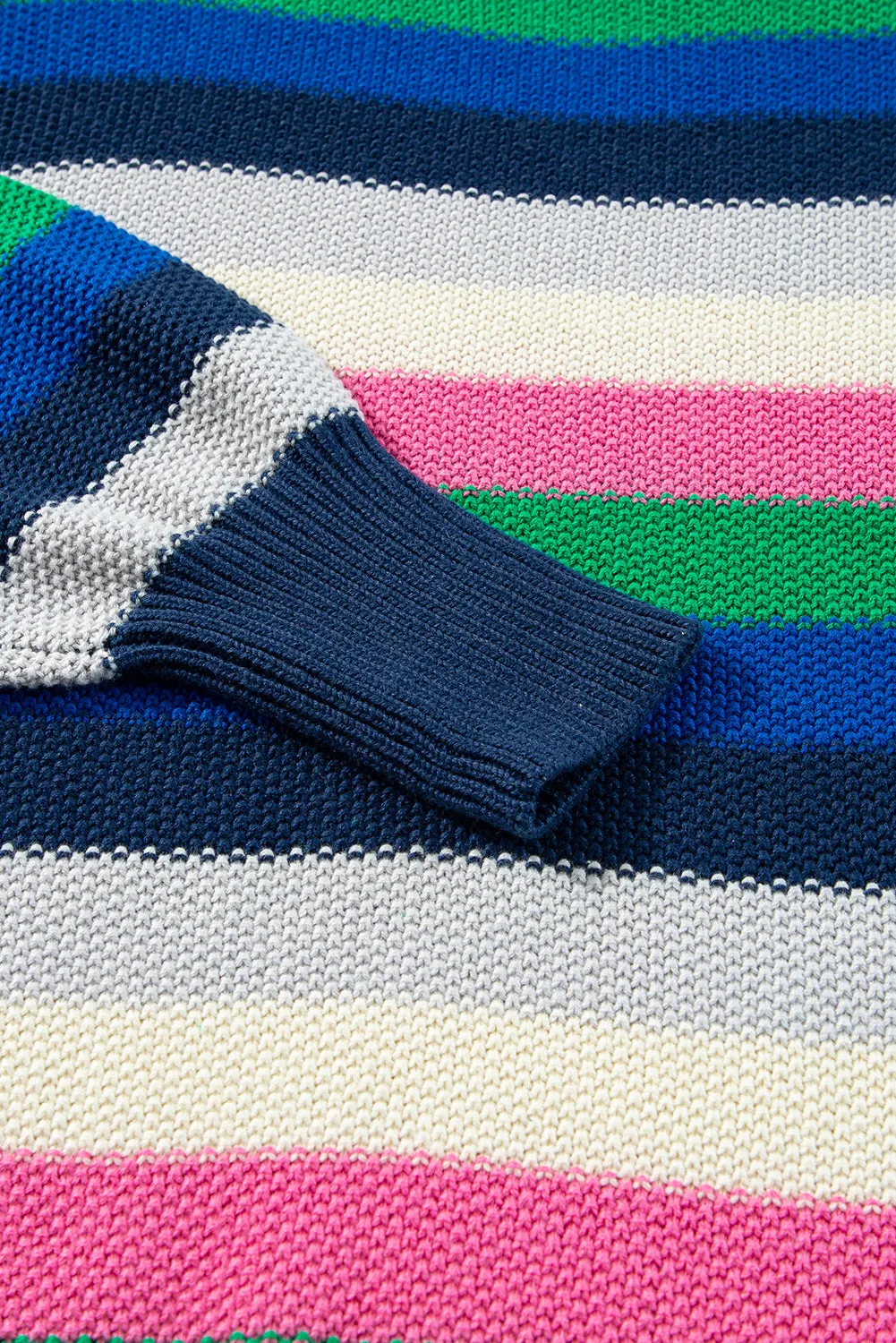 KaleaBoutique Rainbow Striped Crew Neck Drop Shoulder Sweater
