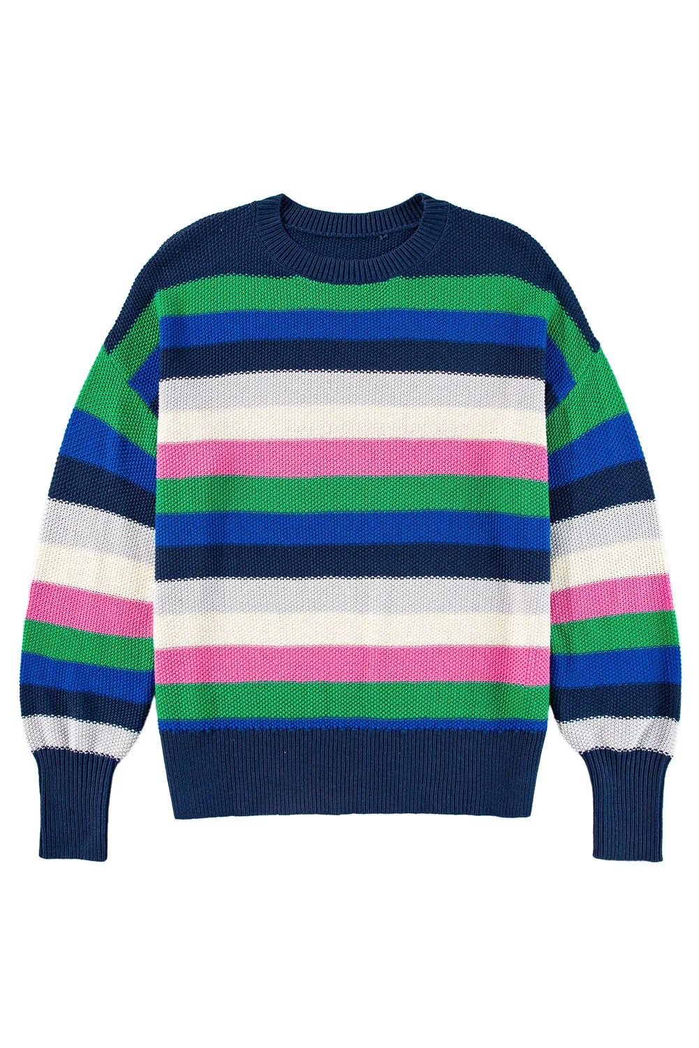 KaleaBoutique Rainbow Striped Crew Neck Drop Shoulder Sweater