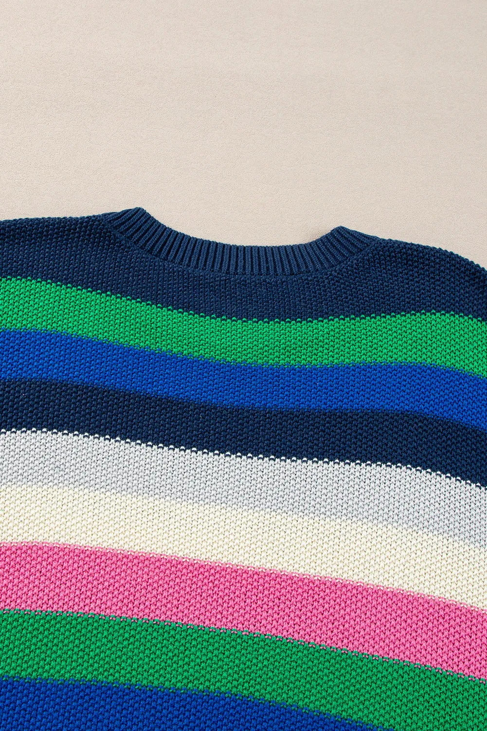 KaleaBoutique Rainbow Striped Crew Neck Drop Shoulder Sweater