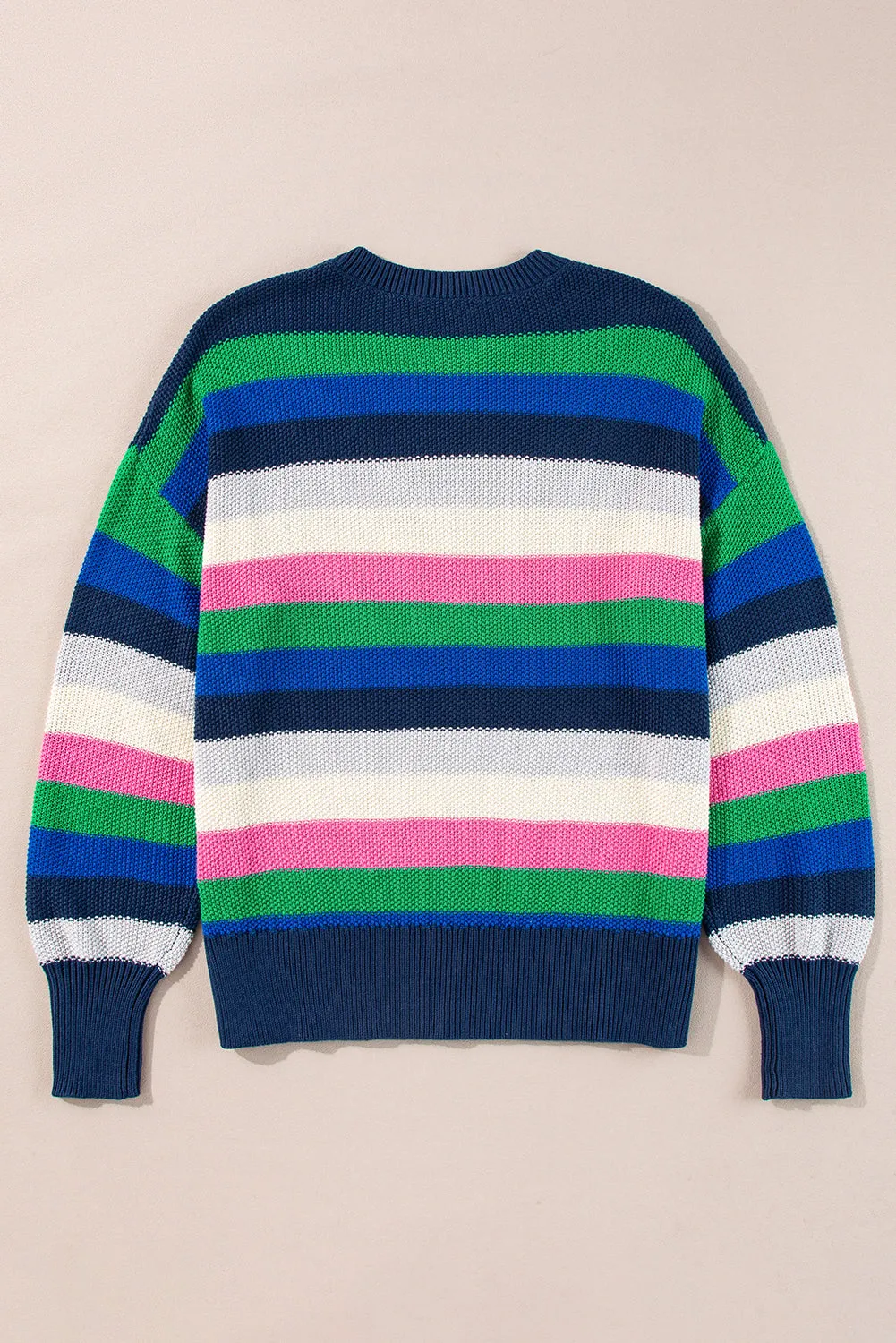 KaleaBoutique Rainbow Striped Crew Neck Drop Shoulder Sweater