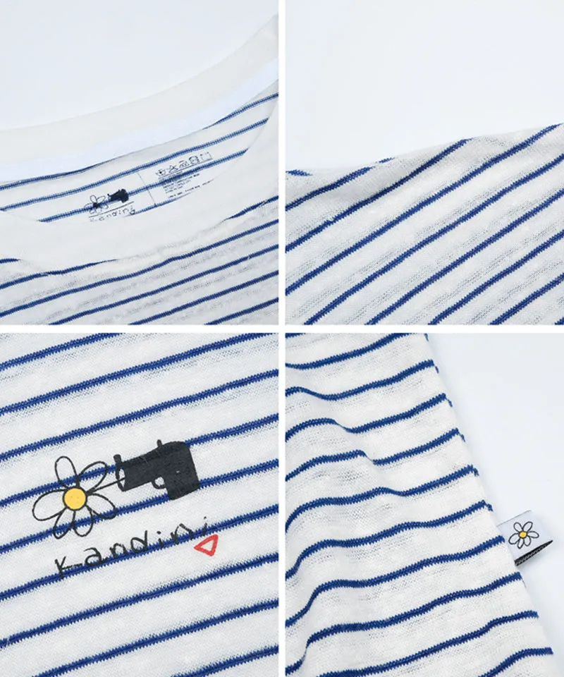 KANDIN Stripe Linen T-Shirt - Navy