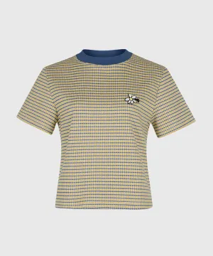 KANDINI Jacquard Short Sleeve Tee - Yellow(Blue)