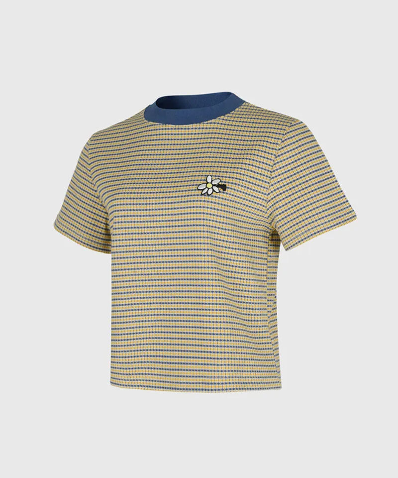 KANDINI Jacquard Short Sleeve Tee - Yellow(Blue)