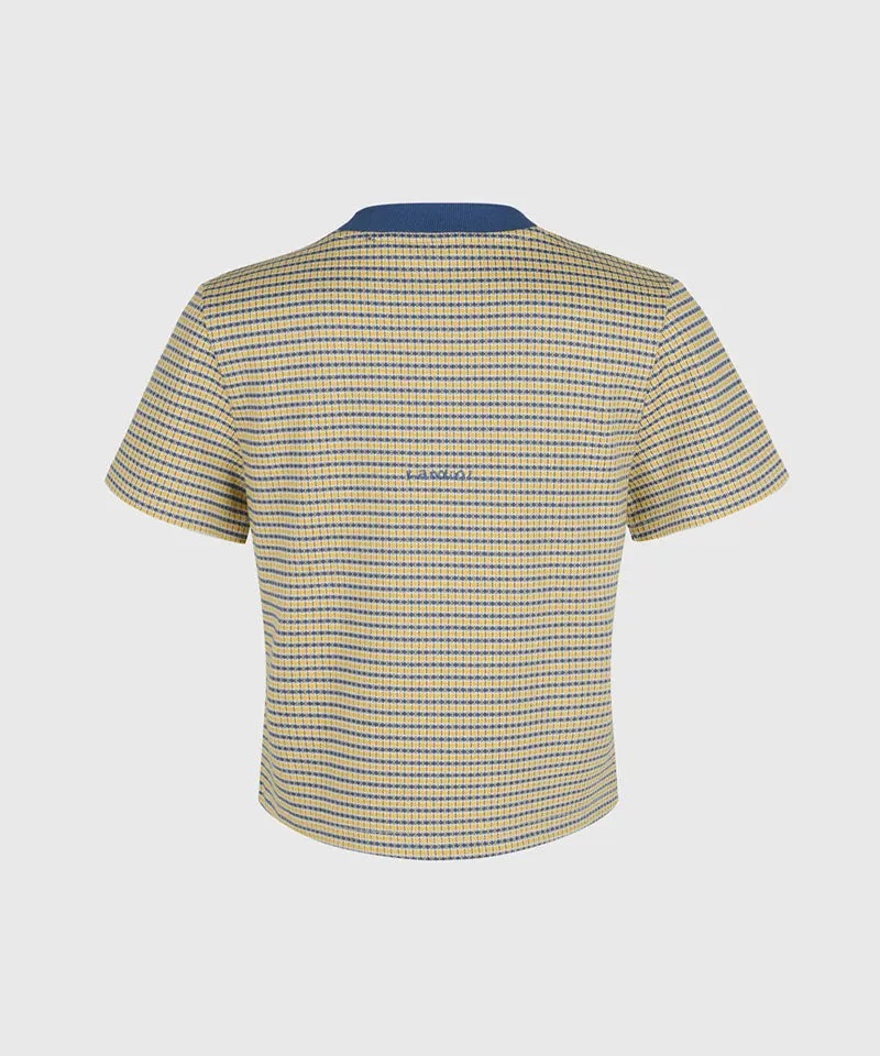 KANDINI Jacquard Short Sleeve Tee - Yellow(Blue)