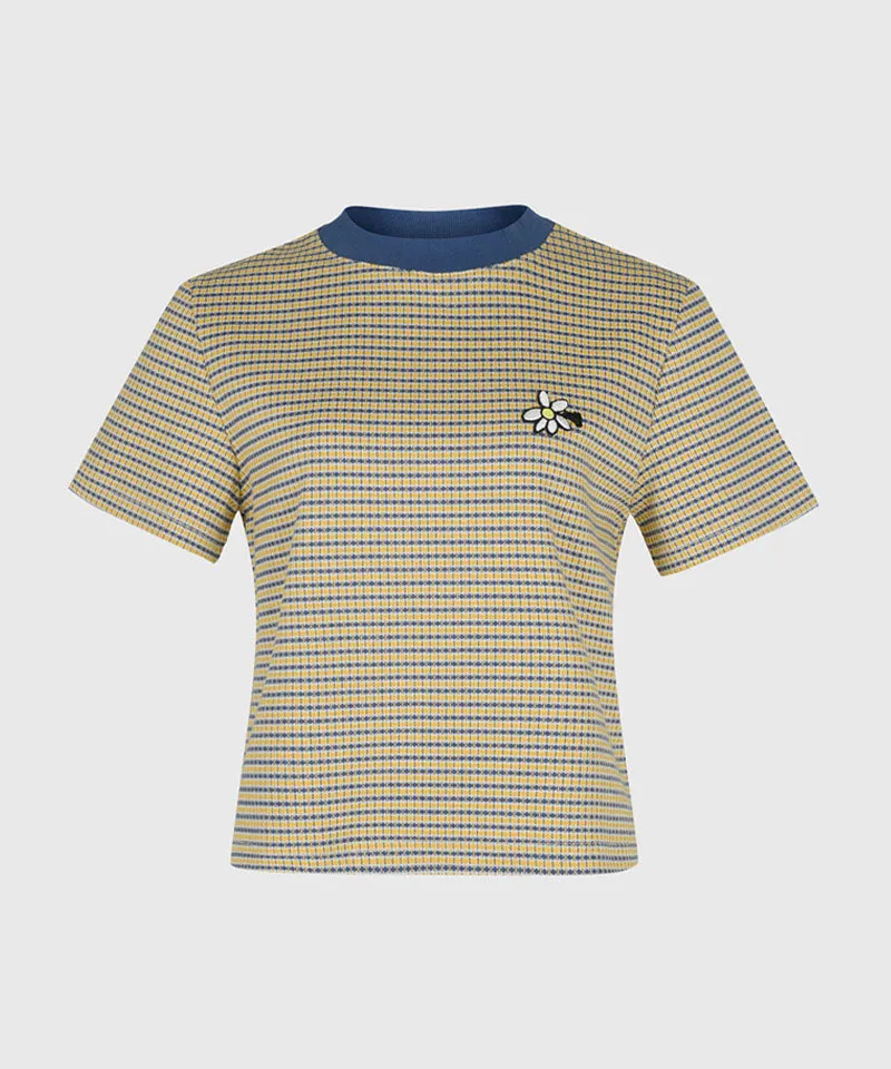 KANDINI Jacquard Short Sleeve Tee - Yellow(Blue)