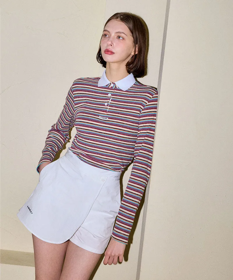 KANDINI Retro Striped Polo Tee - Ivory