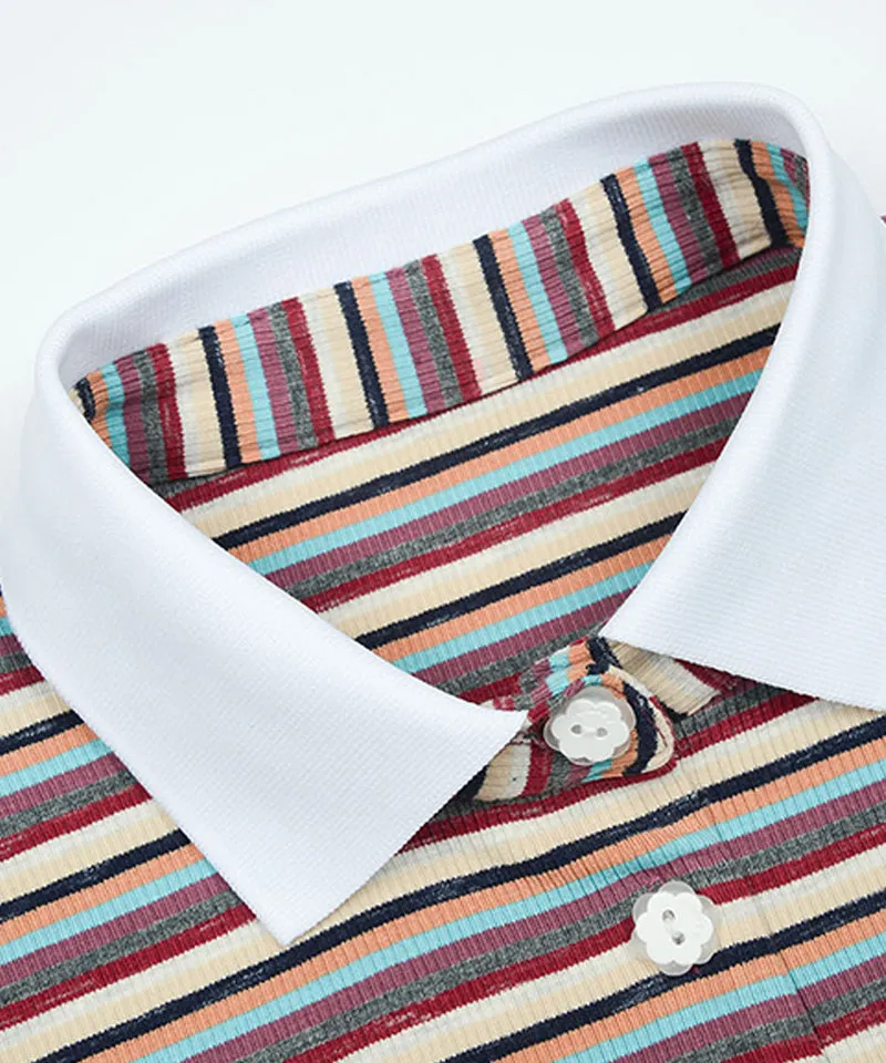 KANDINI Retro Striped Polo Tee - Ivory