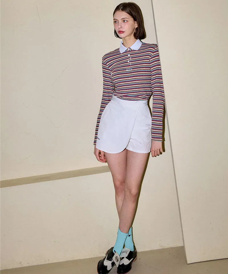 KANDINI Retro Striped Polo Tee - Ivory